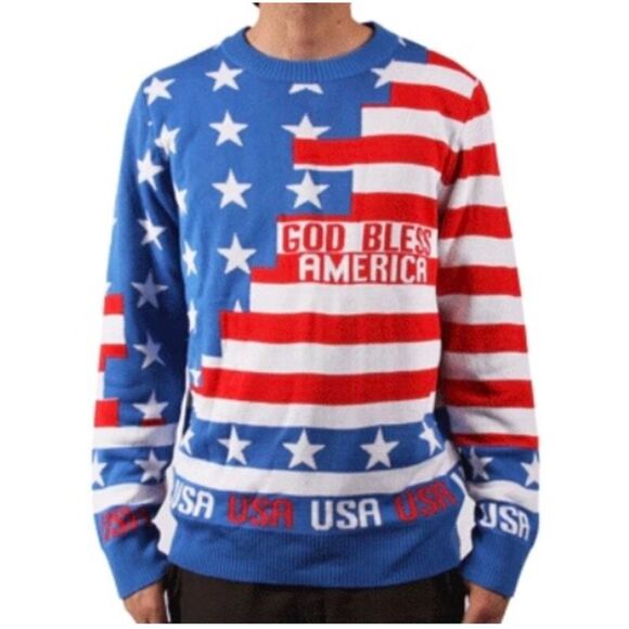 LA Police Gear American Flag USA Ugly Christmas Pullover Sweater Men's Size M - Picture 1 of 6